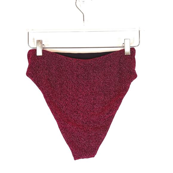 Alix NYC Alton High Waist Cheeky Bikini Bottom in Magenta Glitter Women's Medium - Picture 4 of 7